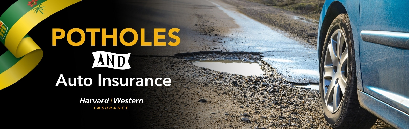 Car and winter pothole on open road Saskatchewan